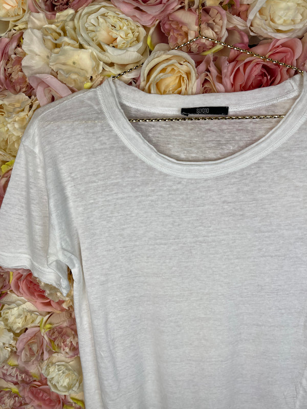 Sly010 Round Neck Linen T-Shirt White Sz. S