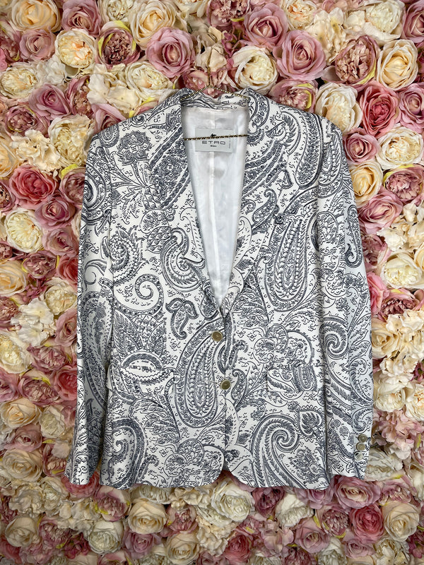 Etro Blazer Paisley Print White Dark Blue Sz. 38 DE & 34 DE