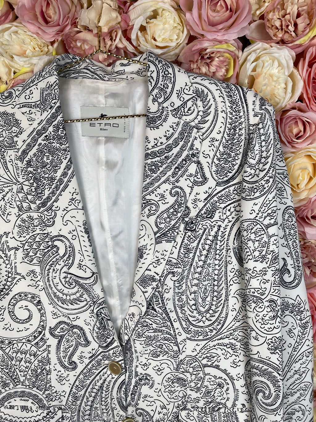 Etro Blazer Paisley Print White Dark Blue Sz. 38 DE & 34 DE