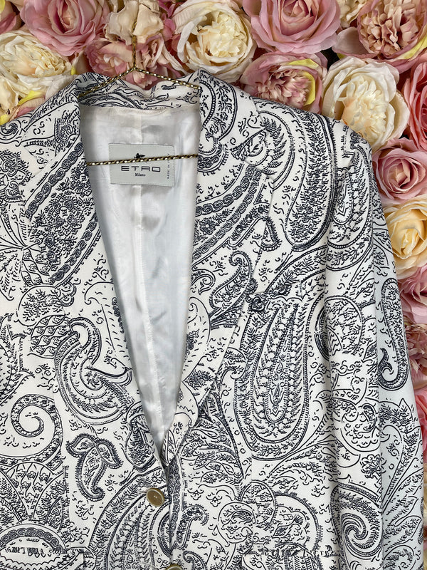 Etro Blazer Paisley Print White Dark Blue Sz. 38 DE & 34 DE