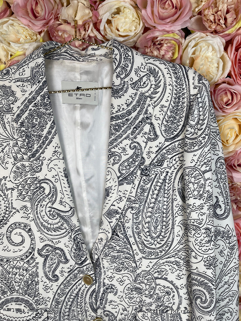 Etro Blazer Paisley Print White Dark Blue Sz. 38 DE & 34 DE