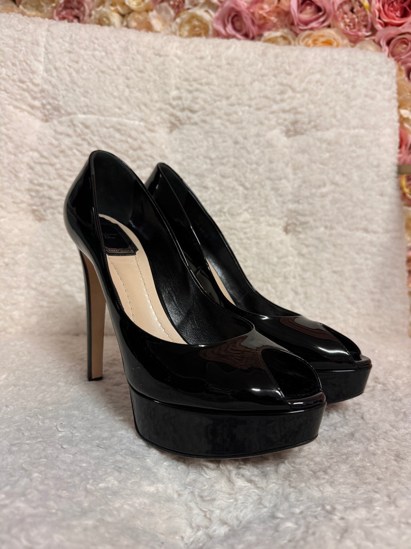 Dior Peeptoe Heels Patent Leather Black