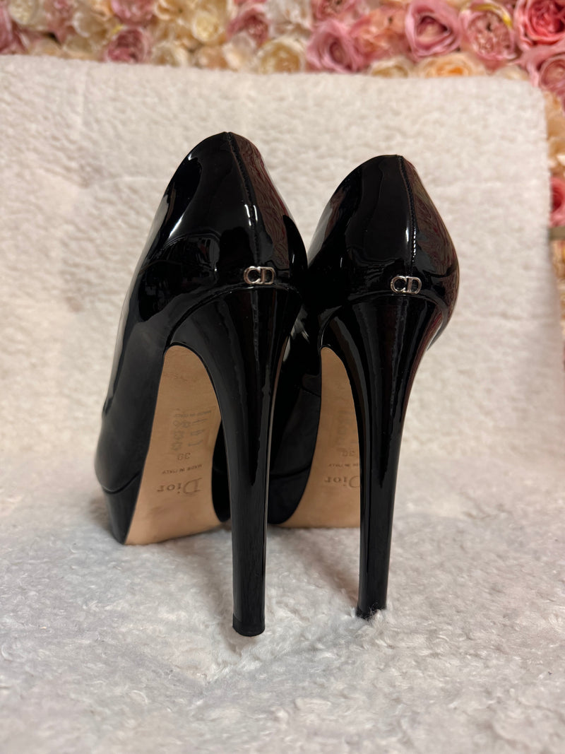 Dior Peeptoe Heels Patent Leather Black