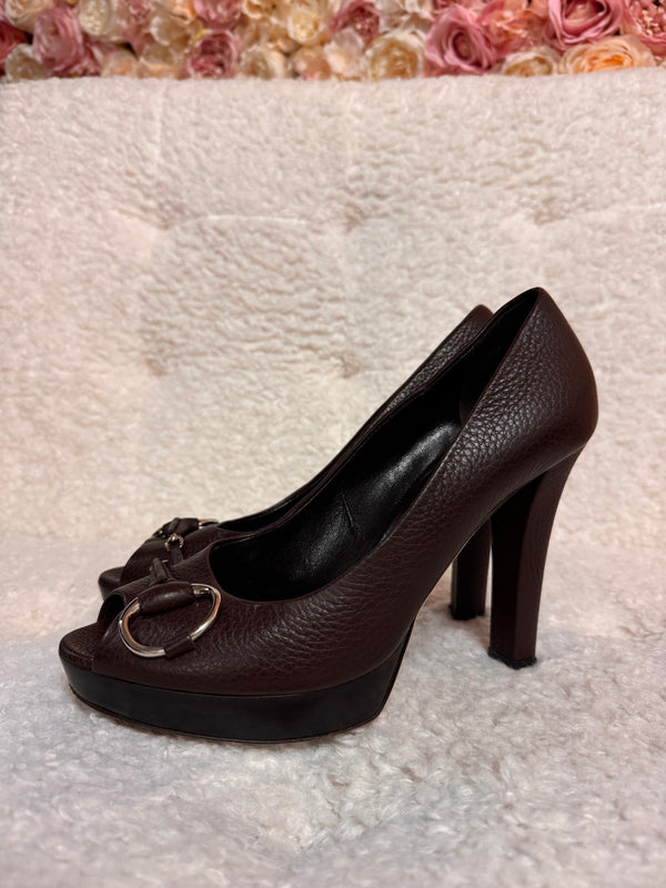 Gucci Heels Peeptoe Brown