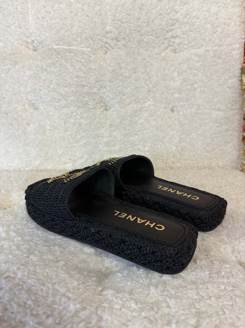 Chanel CC Logo Slides Black Gold Sz. 40 EU