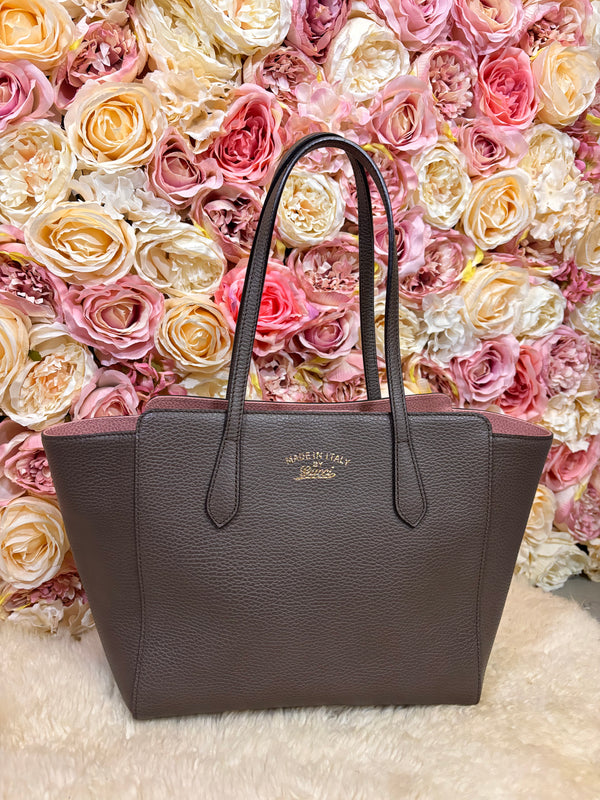 Gucci Swing Leather Tote Dark Taupe Rose