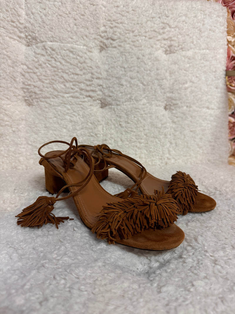 Aquazurra Suede Sandals Cognac