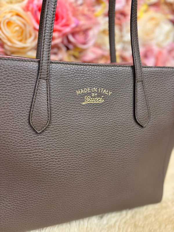 Gucci Swing Leather Tote Dark Taupe Rose