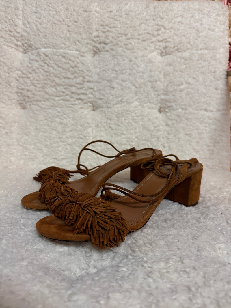 Aquazurra Suede Sandals Cognac