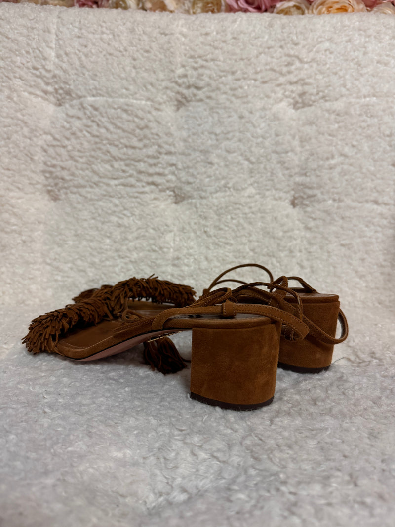 Aquazurra Suede Sandals Cognac