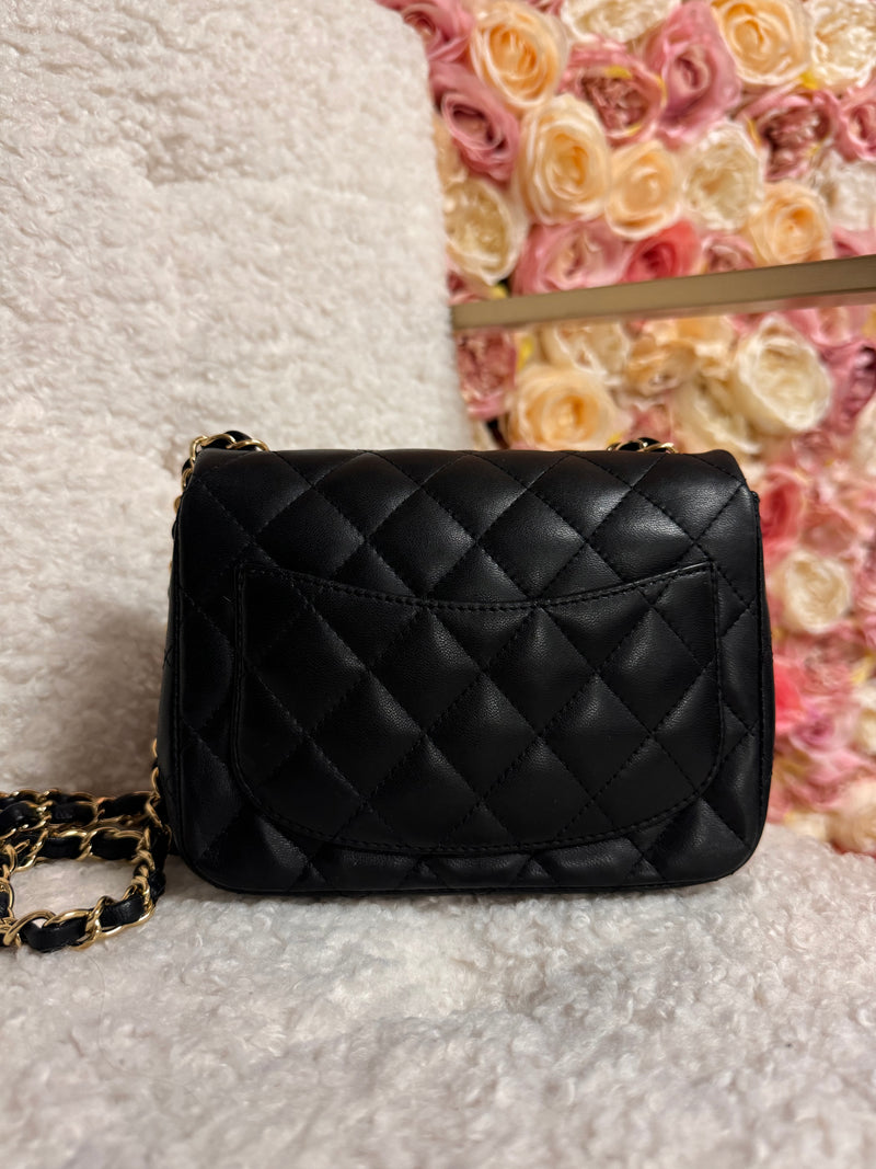 Chanel Lambskin Leather Mini Classic Handbag Black GHW