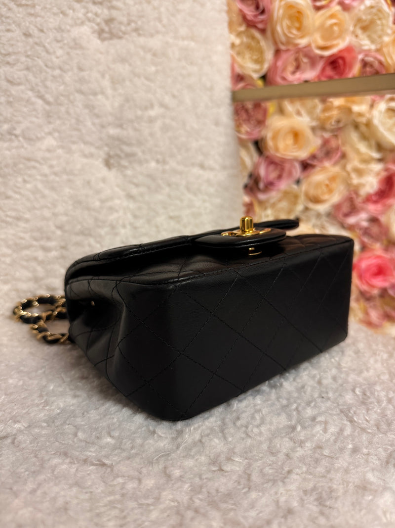 Chanel Lambskin Leather Mini Classic Handbag Black GHW