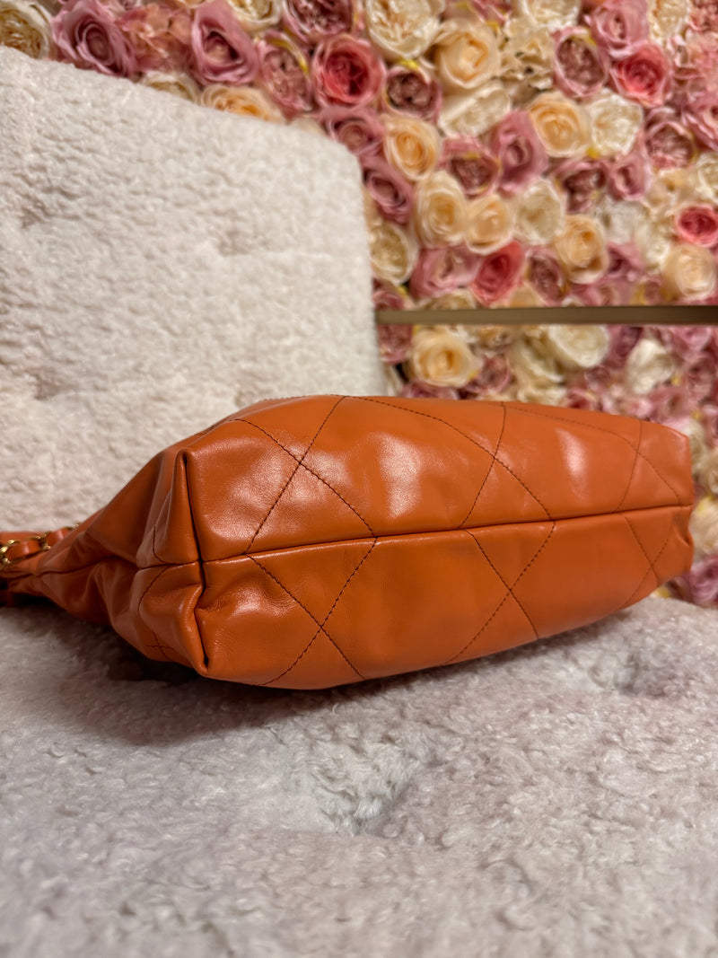 Chanel 22 Shiny Calfskin GHW Orange Camel Bag