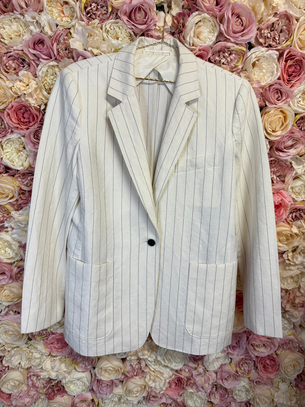 Max Mara Linen Cotton Mix Blazer Pinstriped White Sz. 40 DE
