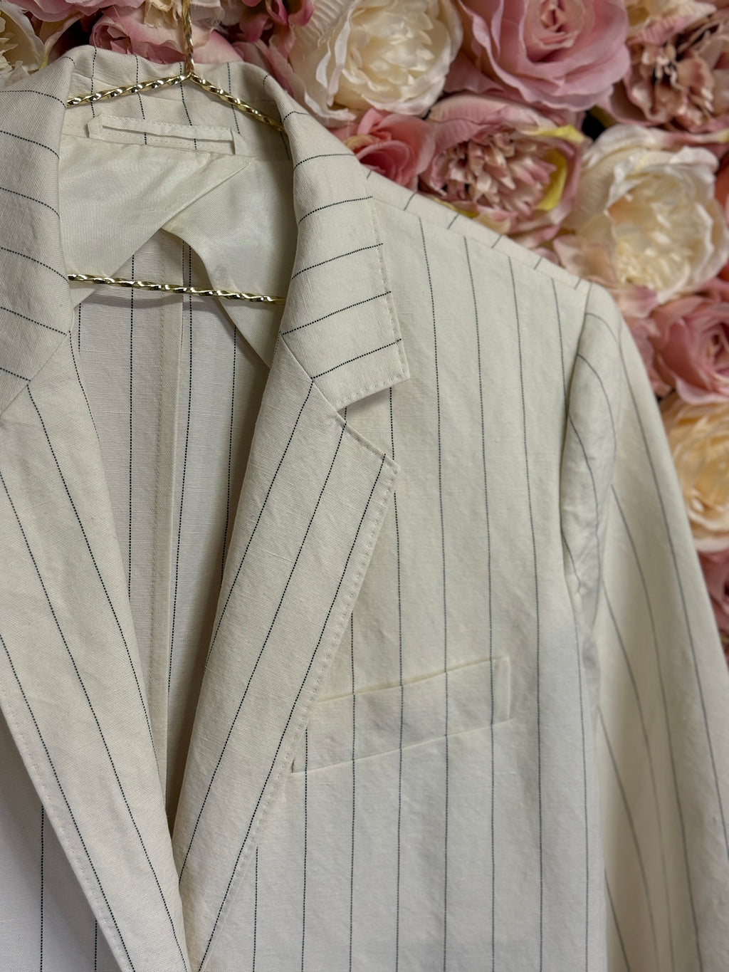 Max Mara Linen Cotton Mix Blazer Pinstriped White Sz. 40 DE