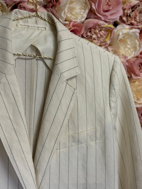 Max Mara Linen Cotton Mix Blazer Pinstriped White Sz. 40 DE