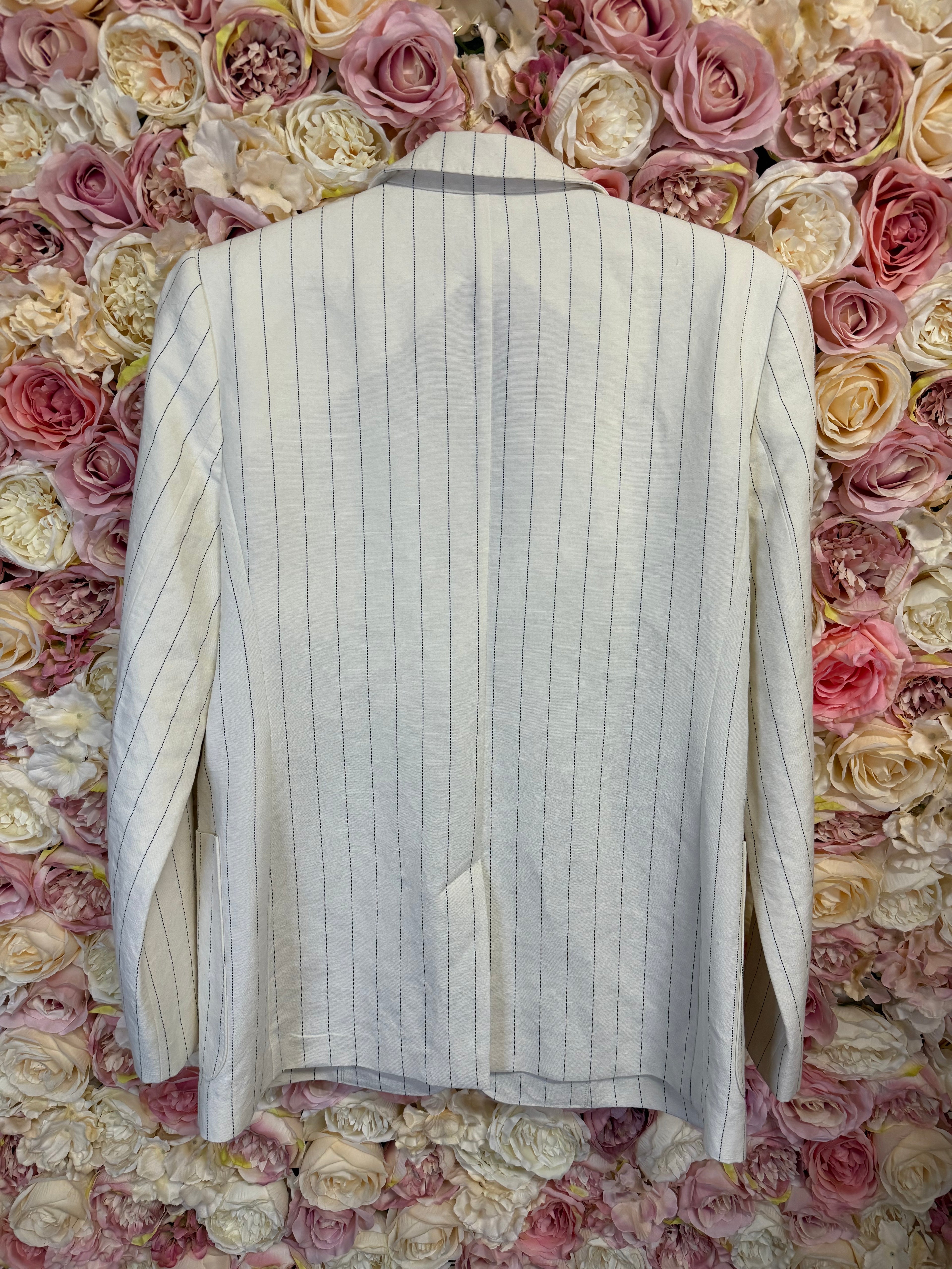 Max Mara Linen Cotton Mix Blazer Pinstriped White Sz. 40 DE