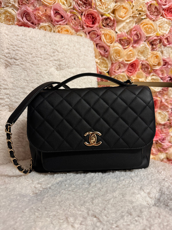 Chanel Black Caviar Leather Business Affinity Chain Flap Bag