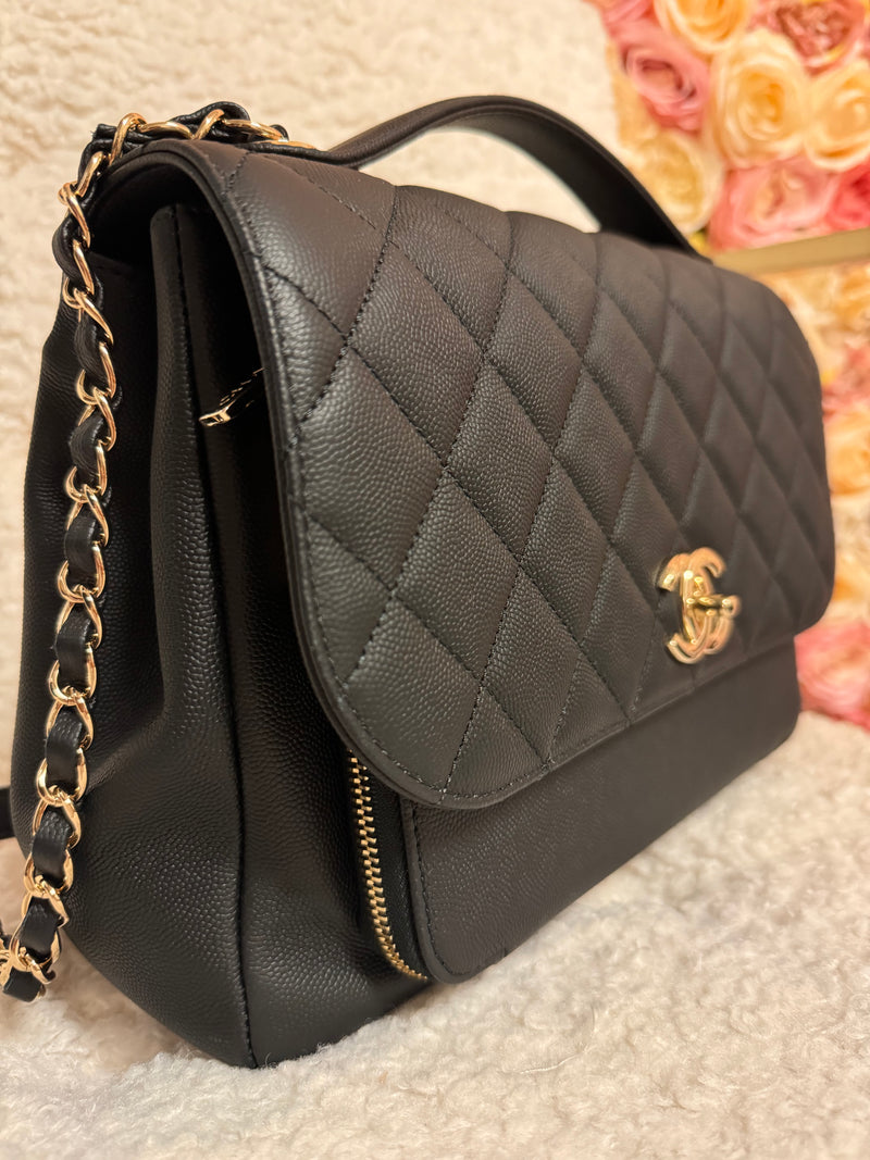 Chanel Black Caviar Leather Business Affinity Chain Flap Bag