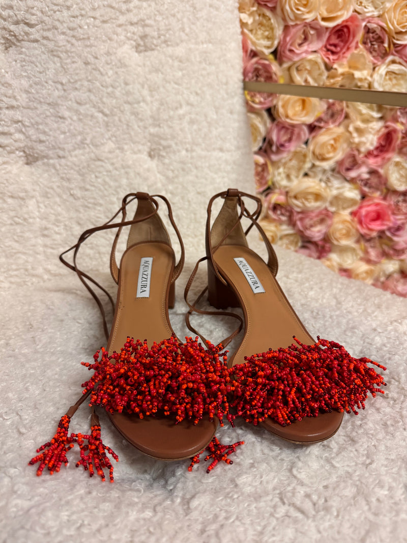 Aquazurra Sandals Cognac with Red Fringes