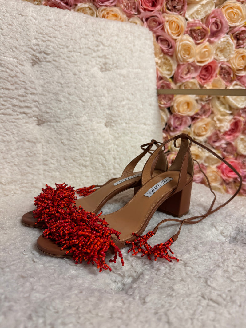 Aquazurra Sandals Cognac with Red Fringes