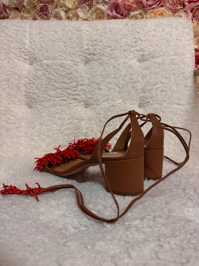 Aquazurra Sandals Cognac with Red Fringes