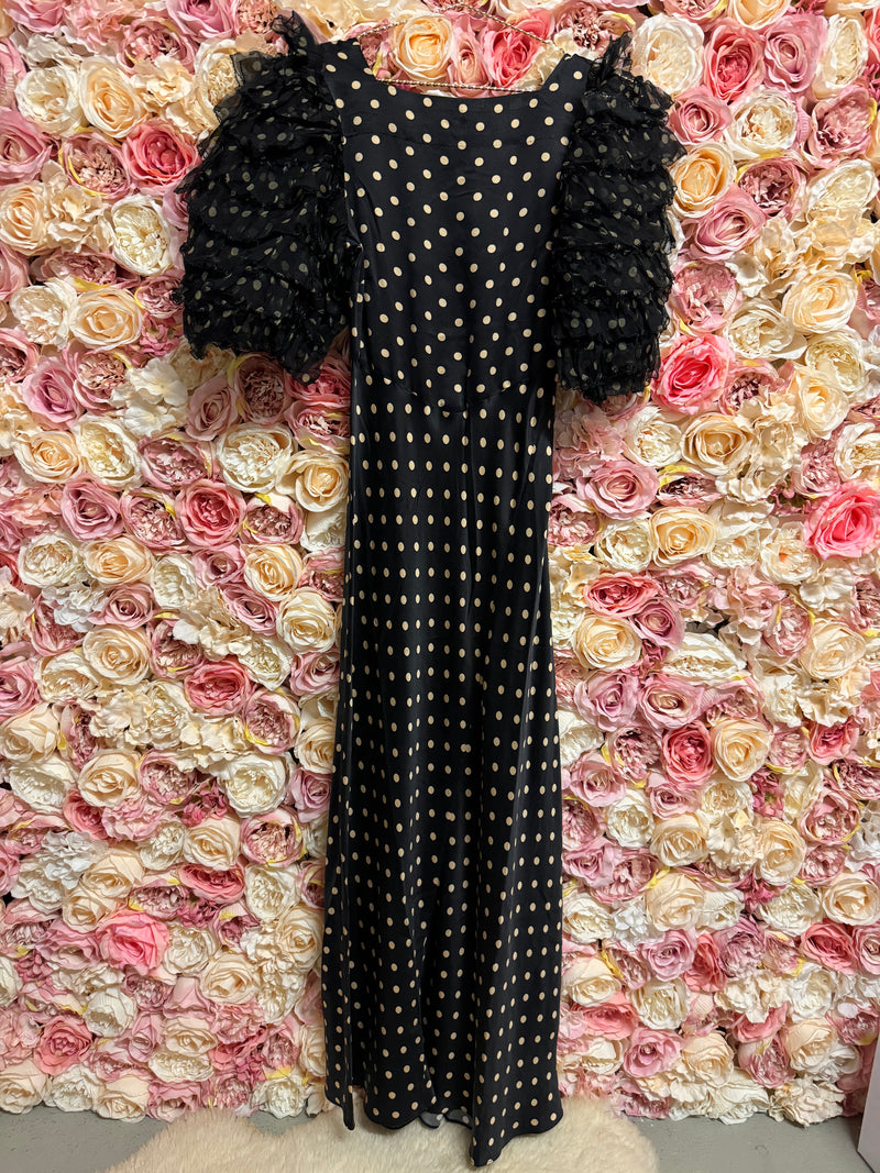 Dôen Maxi Dress Black with Beige Dots