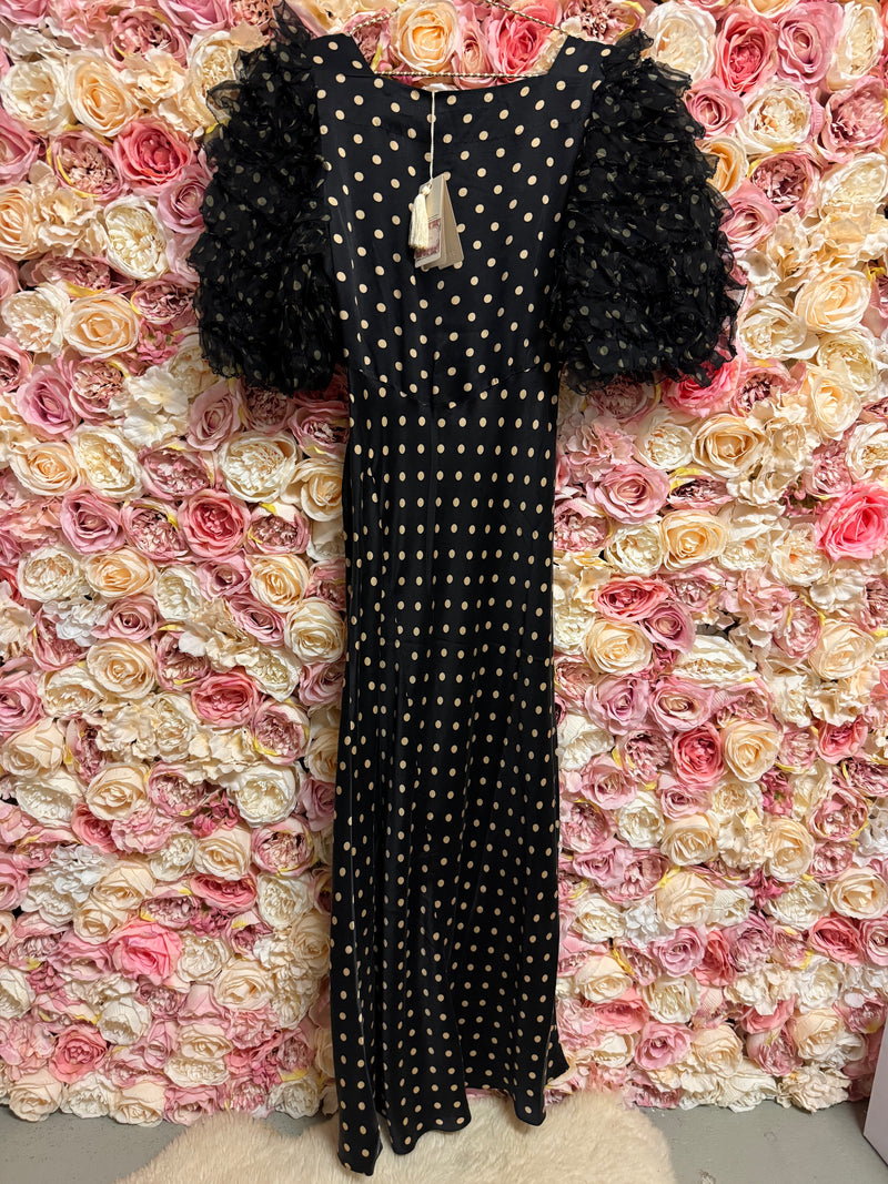 Dôen Maxi Dress Black with Beige Dots