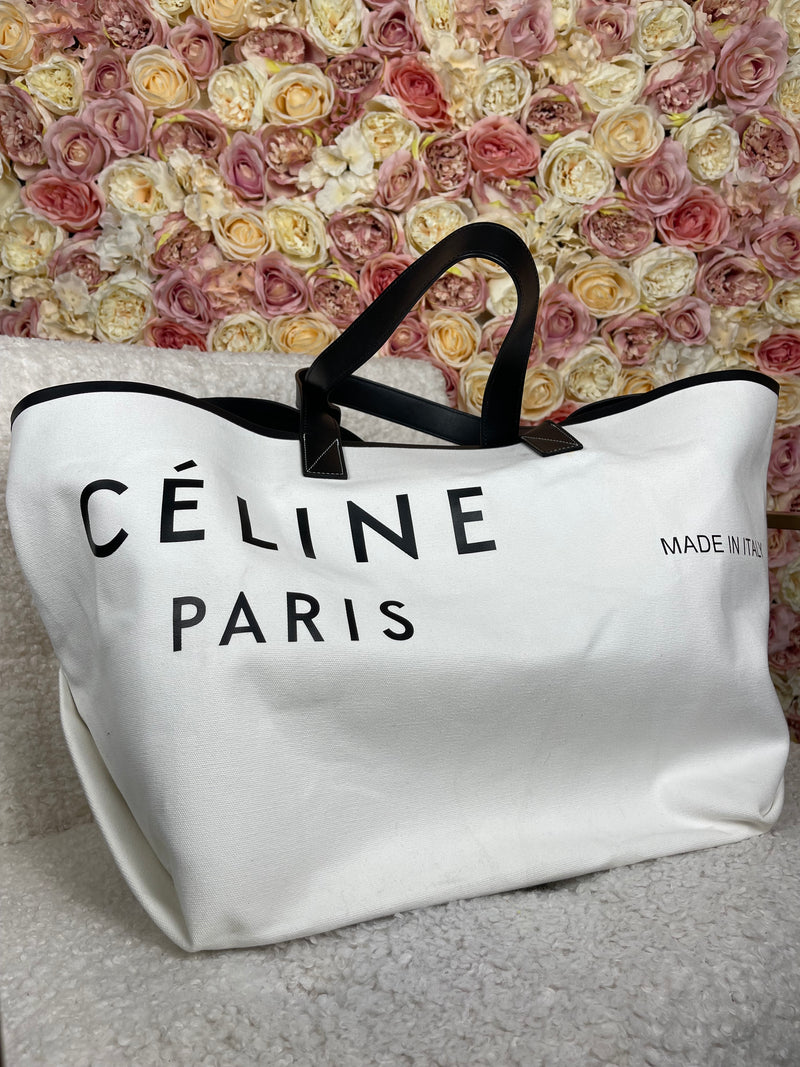 Céline Large Tote Bag White Black