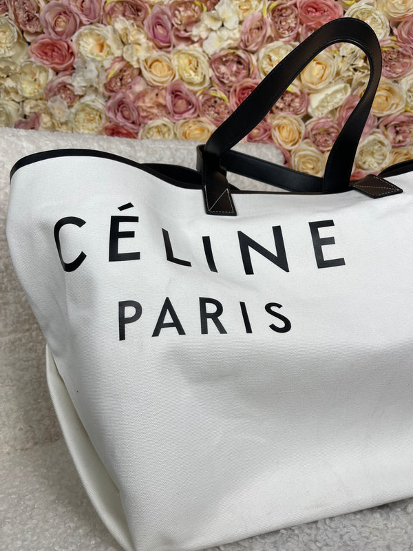 Céline Large Tote Bag White Black