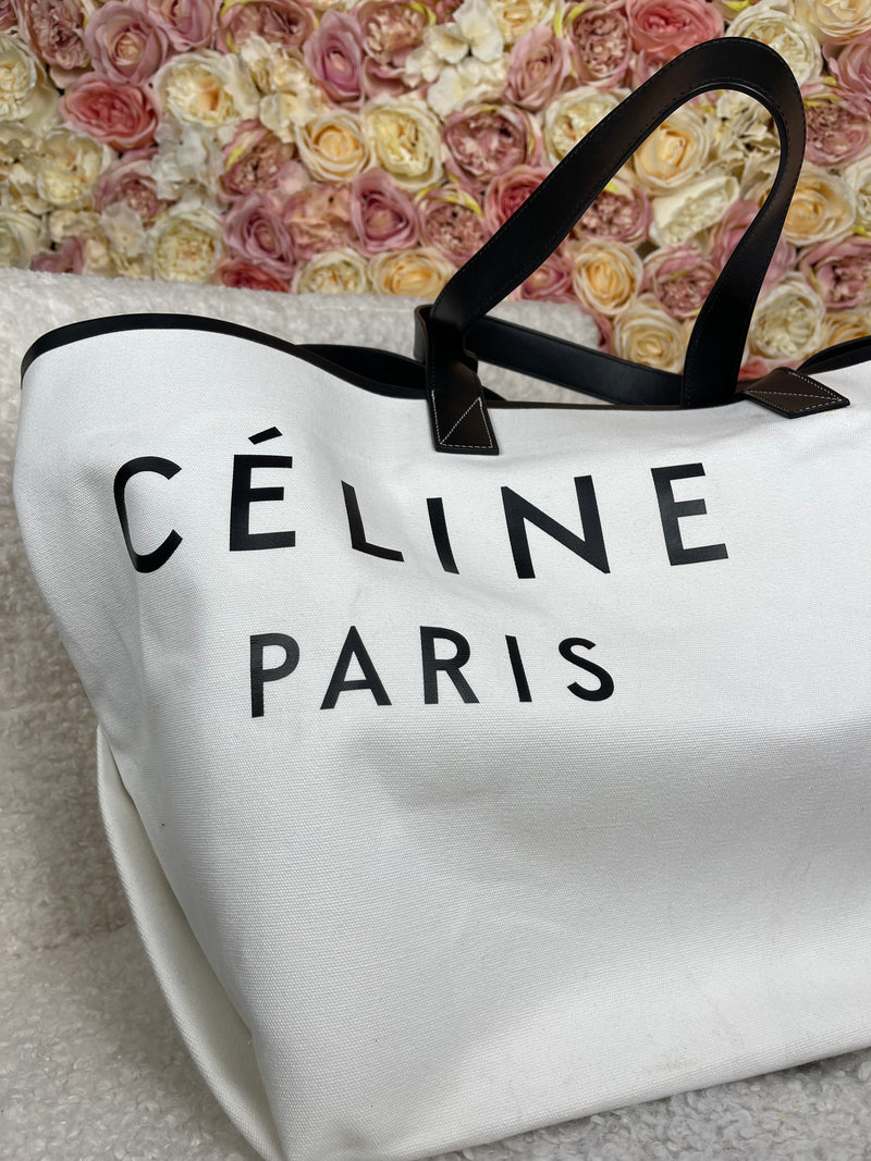 Céline Large Tote Bag White Black
