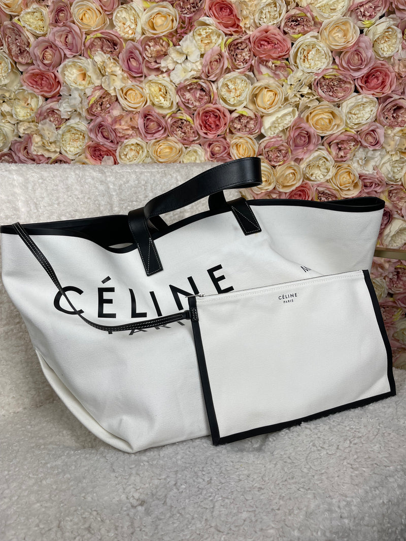 Céline Large Tote Bag White Black