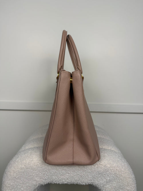 Prada Galleria Double Zip Tasche Medium – Dunkel Beige