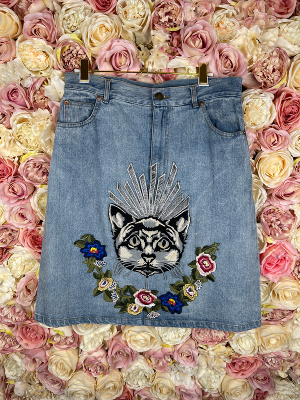 Gucci Jeans Skirt Embroidered Blue Multi Sz. L