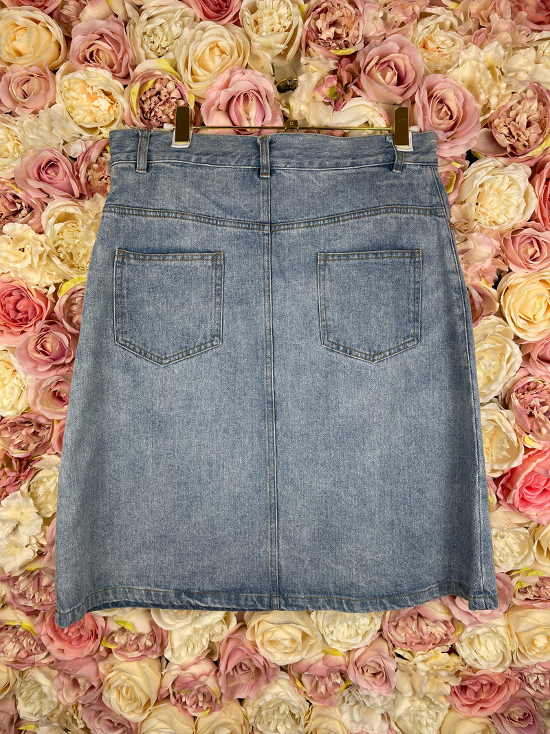 Gucci Jeans Skirt Embroidered Blue Multi Sz. L