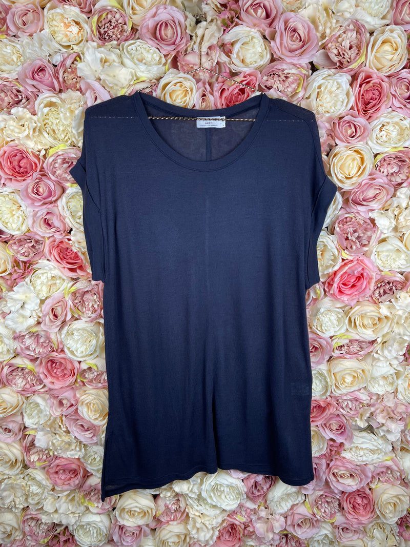 Frame Round Neck T-Shirt Blue Long & Short Version Sz. L