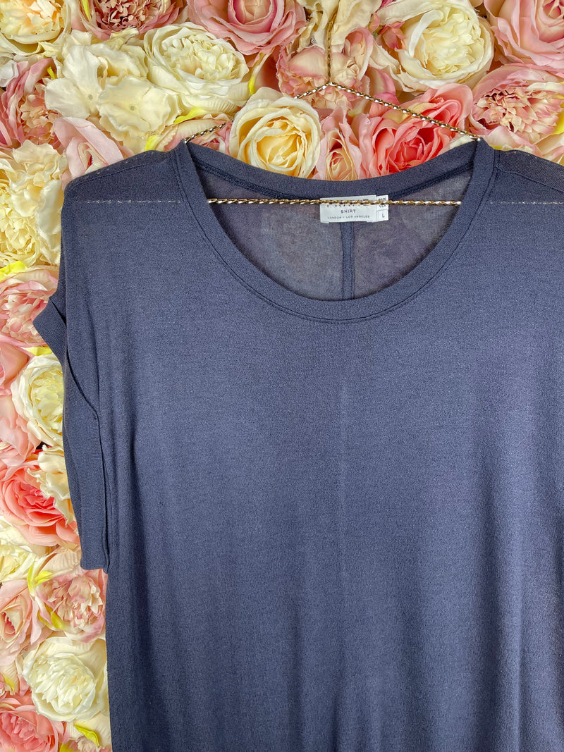 Frame Round Neck T-Shirt Blue Long & Short Version Sz. L