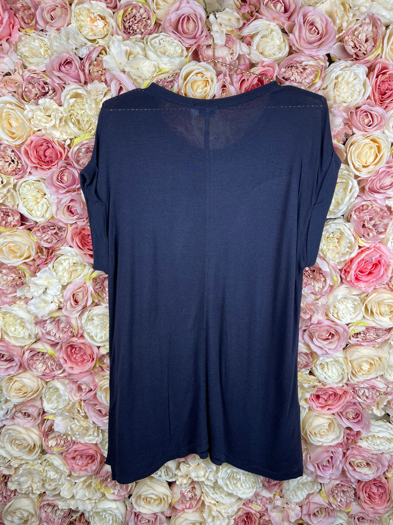 Frame Round Neck T-Shirt Blue Long & Short Version Sz. L