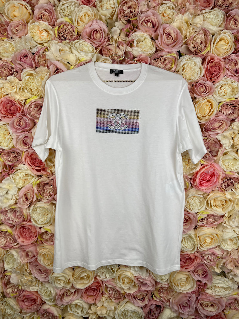 Chanel Rhinestone T-Shirt White Multi Sz. S