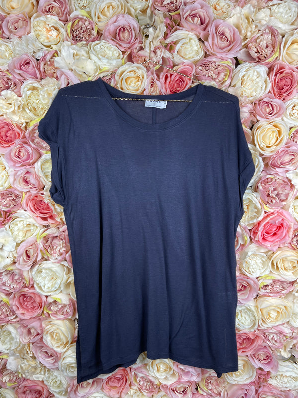 Frame Round Neck T-Shirt Blue Long & Short Version Sz. L