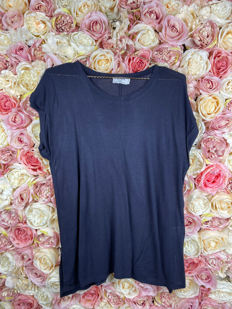 Frame Round Neck T-Shirt Blue Long & Short Version Sz. L