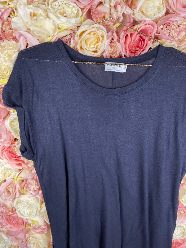 Frame Round Neck T-Shirt Blue Long & Short Version Sz. L