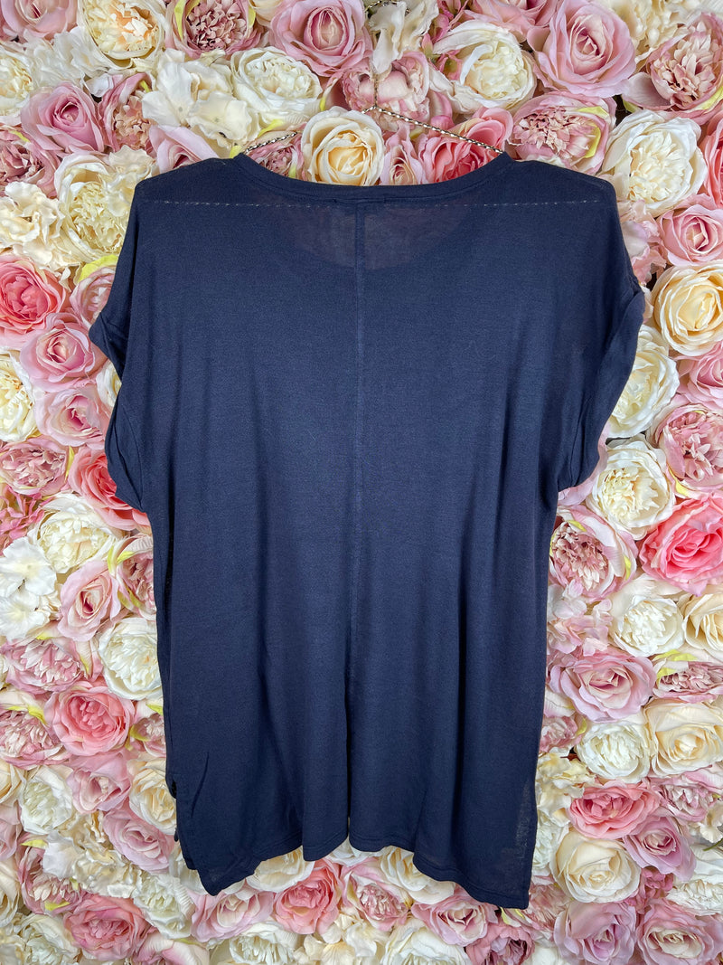 Frame Round Neck T-Shirt Blue Long & Short Version Sz. L