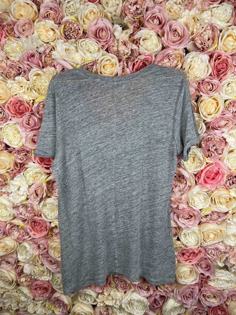 Frame V-Neck Linen T-Shirt Grey Sz. L