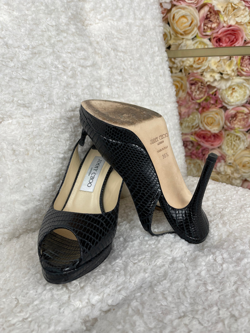 Jimmy Choo Python Print Heels Black Sz. 36.5 EU