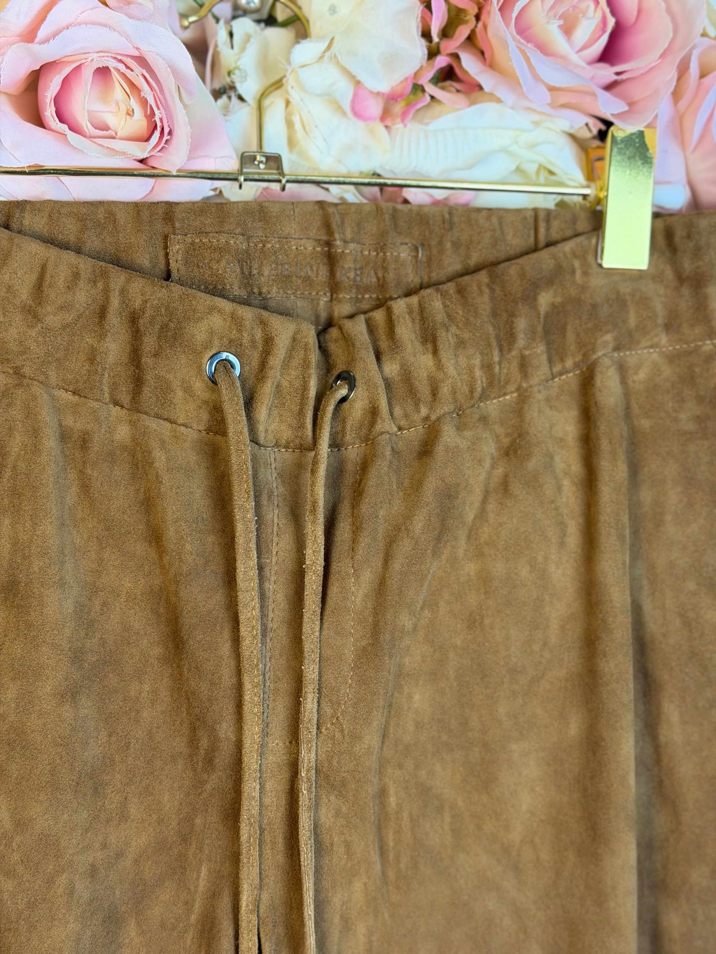 Catherine Khan Suede Leather Pants Cognac Sz. 42 DE