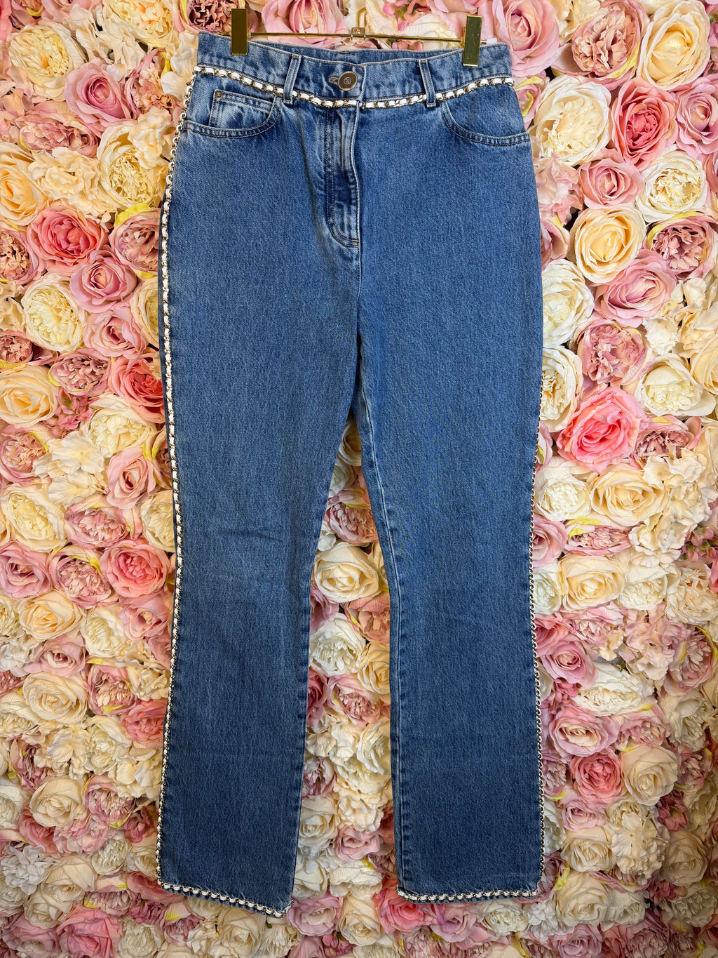 Chanel 2023 Jeans with Leather Details Blue Sz. 32 DE (34 FR)