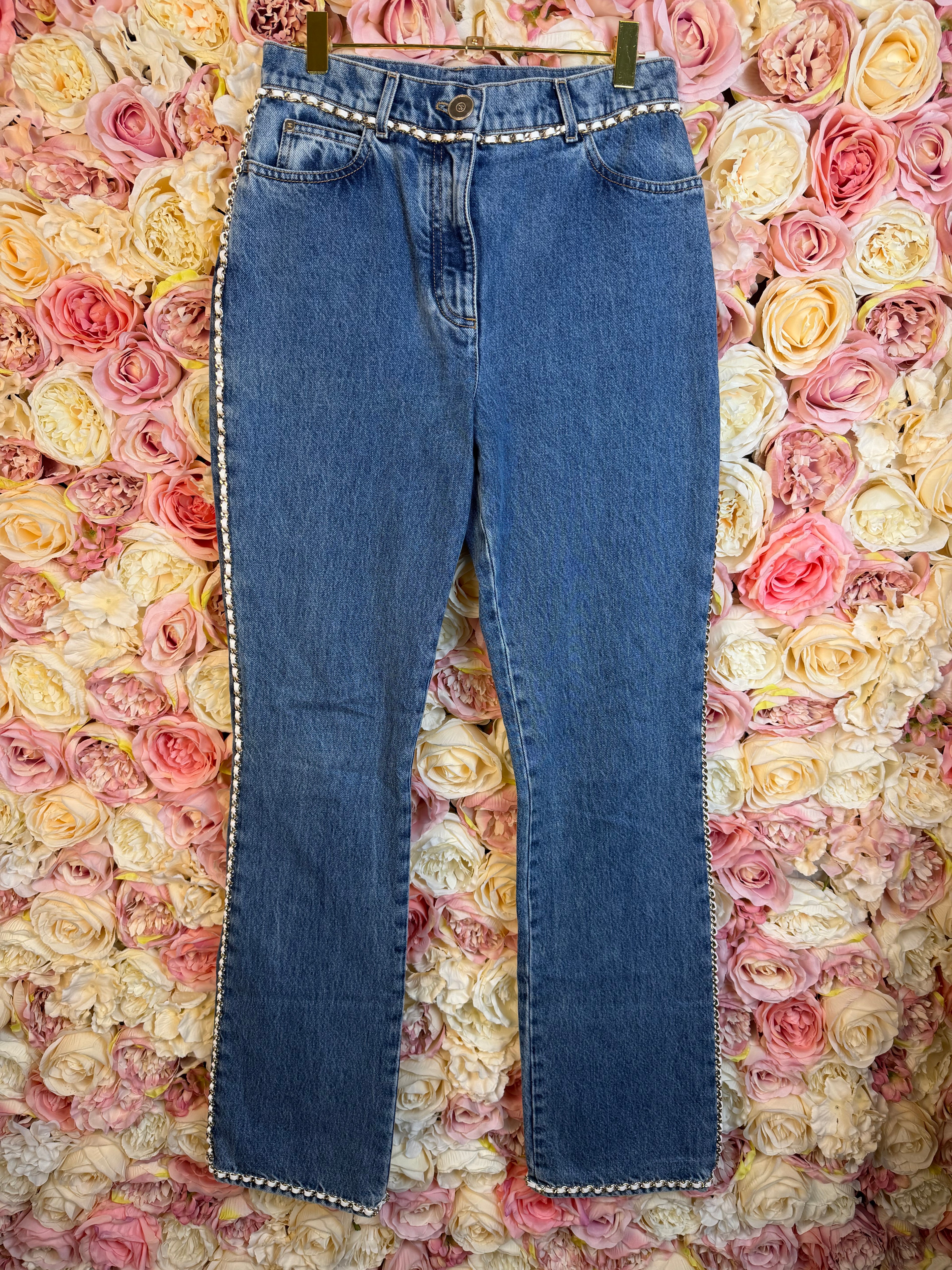 Chanel 2023 Jeans with Leather Details Blue Sz. 32 DE (34 FR)
