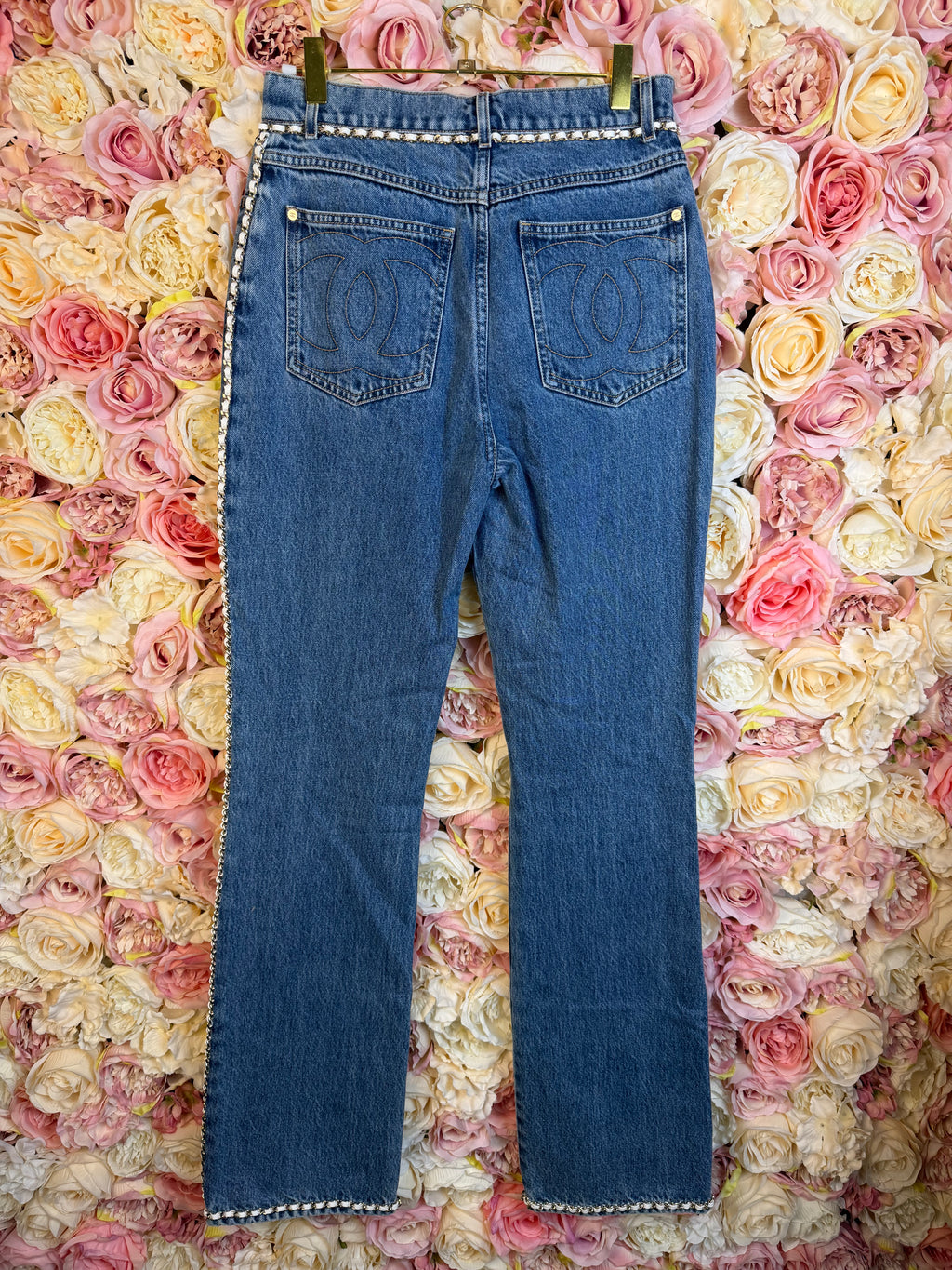 Chanel 2023 Jeans with Leather Details Blue Sz. 32 DE (34 FR)
