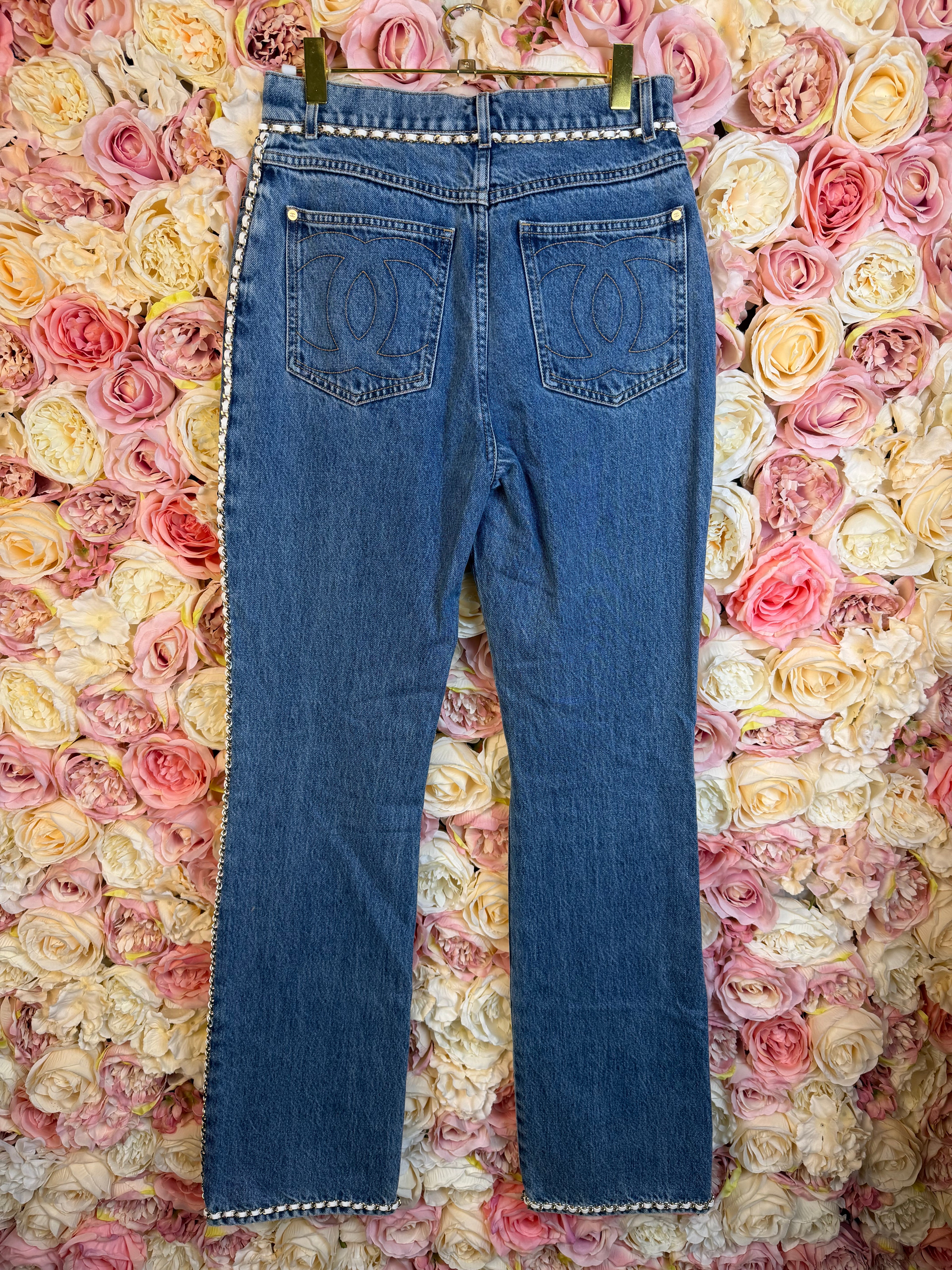 Chanel 2023 Jeans with Leather Details Blue Sz. 32 DE (34 FR)